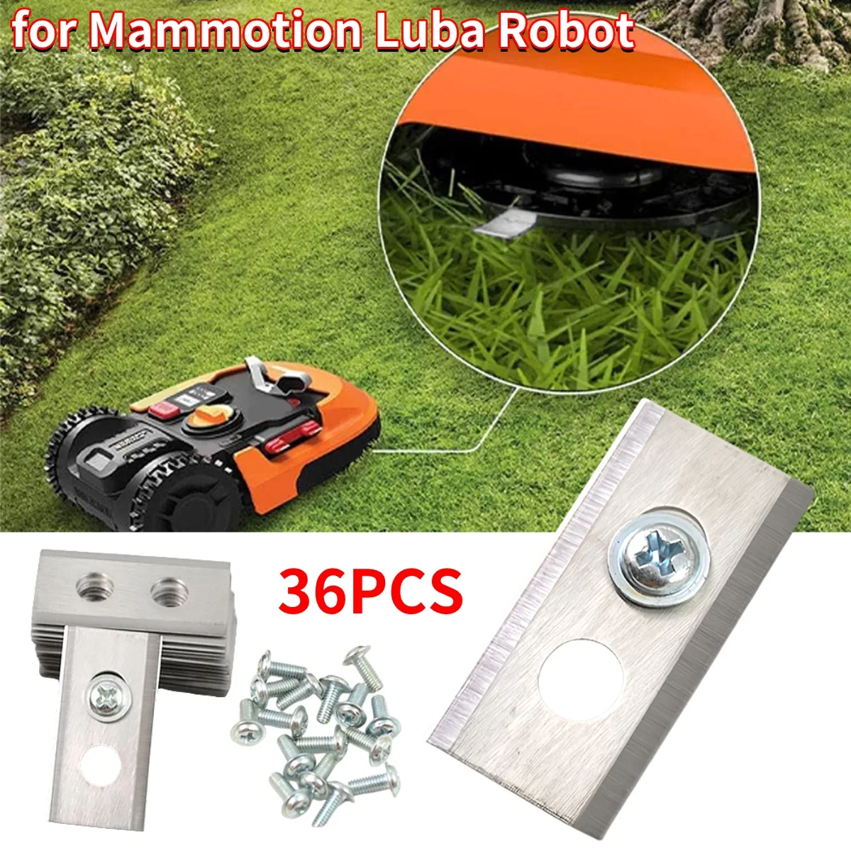 

36Pcs Metal Replacement Blades 0.6MM Thick Double Hole Mower Blades Wear Resist Stainless Steel Mower Blade Set for Lawn Cutting