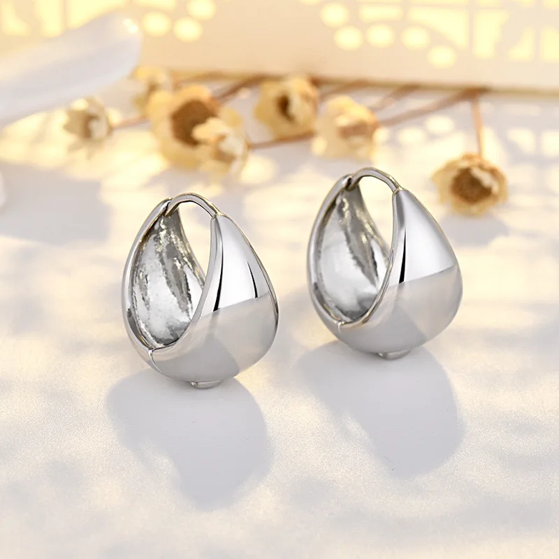 925 Sterling Silver Simple Wide Huggies Gothic Hoop Earrings for Women European Unisex Piercing Rock Jewelry Ear Buckles Aretes view 4