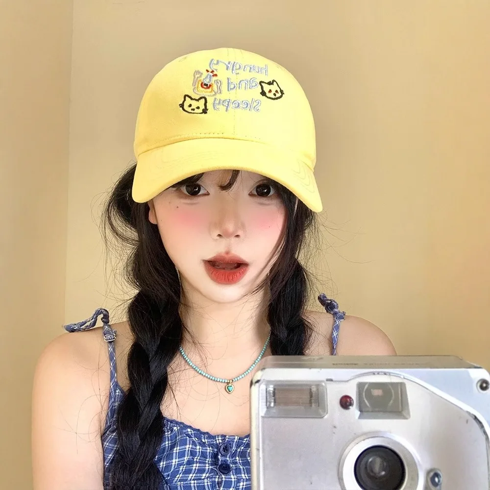 Бейсбольная кепка с вышивкой кошачьих букв, женская летняя кепка с широкими полями, маленькая фуражка с большим окружностью головы, шляпа от солнца