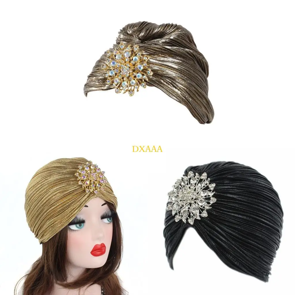 

DXAA Women Indian Turban Hat for Head Wrap Pleated Soft Hair Hijab Cap with Br