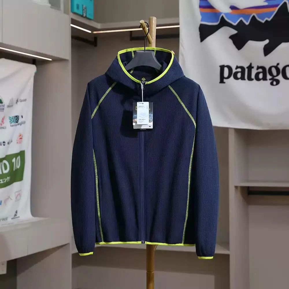 Unisex Outdoor Schnelltrocknende Waffel-Kapuzenjacke - Atmungsaktives & Schweißableitendes Reißverschluss-Oberteil für Frühlings- & Sommerwanderungen – Detail 2