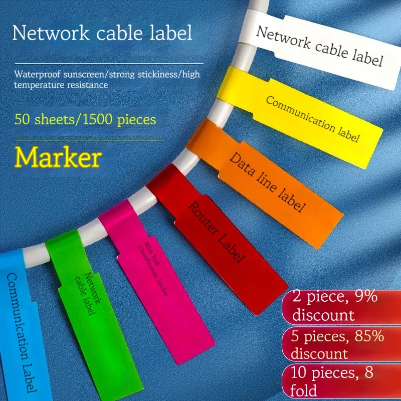 

Useful Colorful Self-adhesive Cable Labels Waterproof Identification Cord Labels Tags Stickers Marker Tool Fiber Wire Organizers