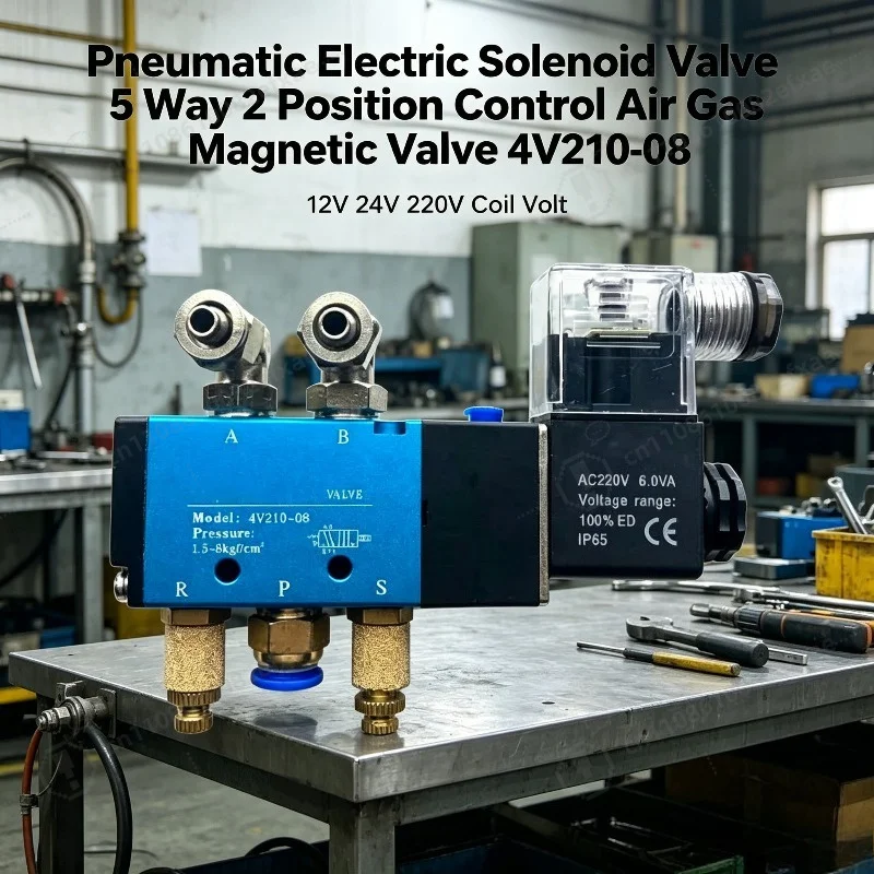 

4V210-08 5/2 Way Pneumatic Solenoid Valve Air Gas Magnetic Valve 12V 24V 220V for Cylinder Actuator Industrial Automation
