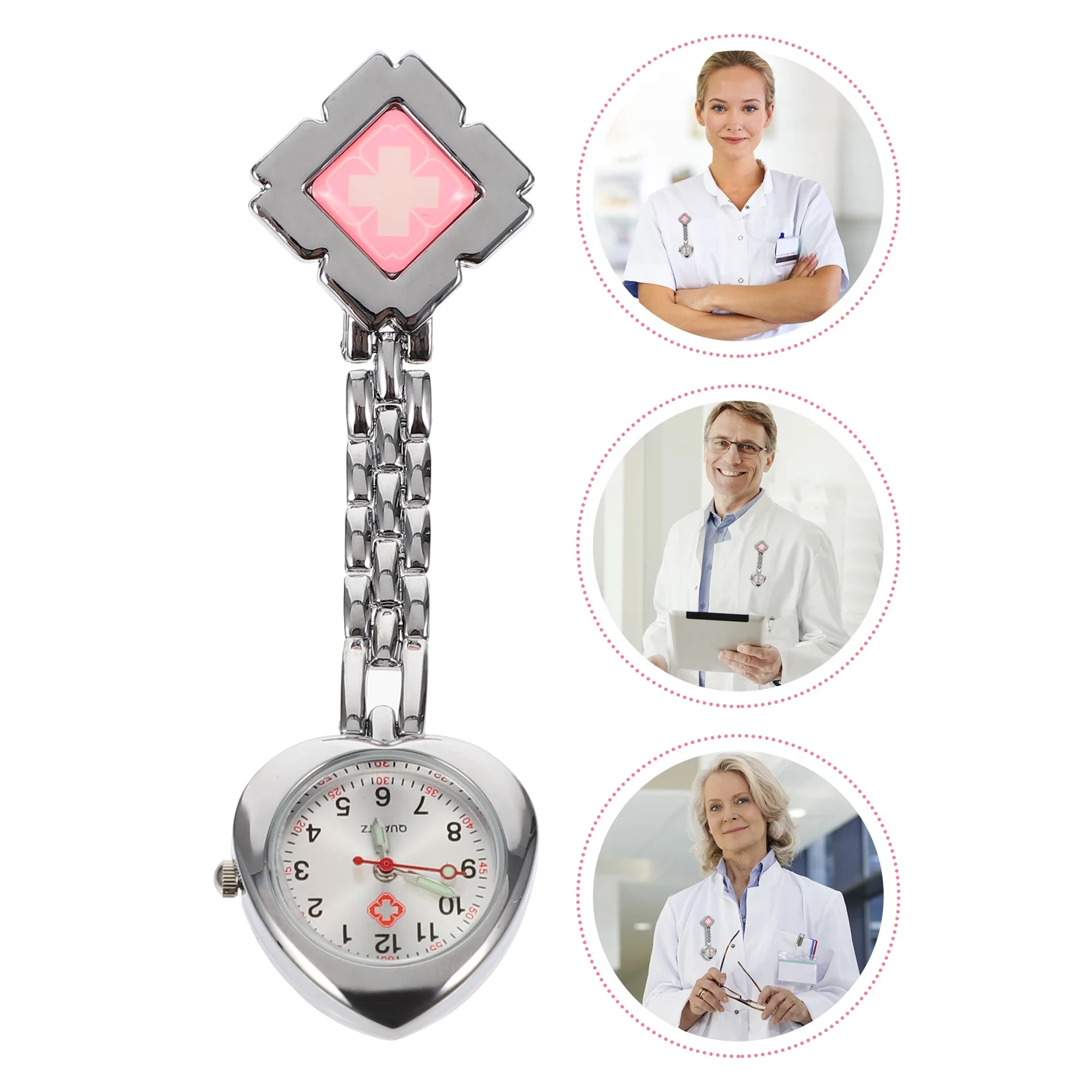 1Pcs Heart-Shape Medical Chest Watch Elegant Nurse Hanging Watch Simple Practical Quartz Movement Durable Design