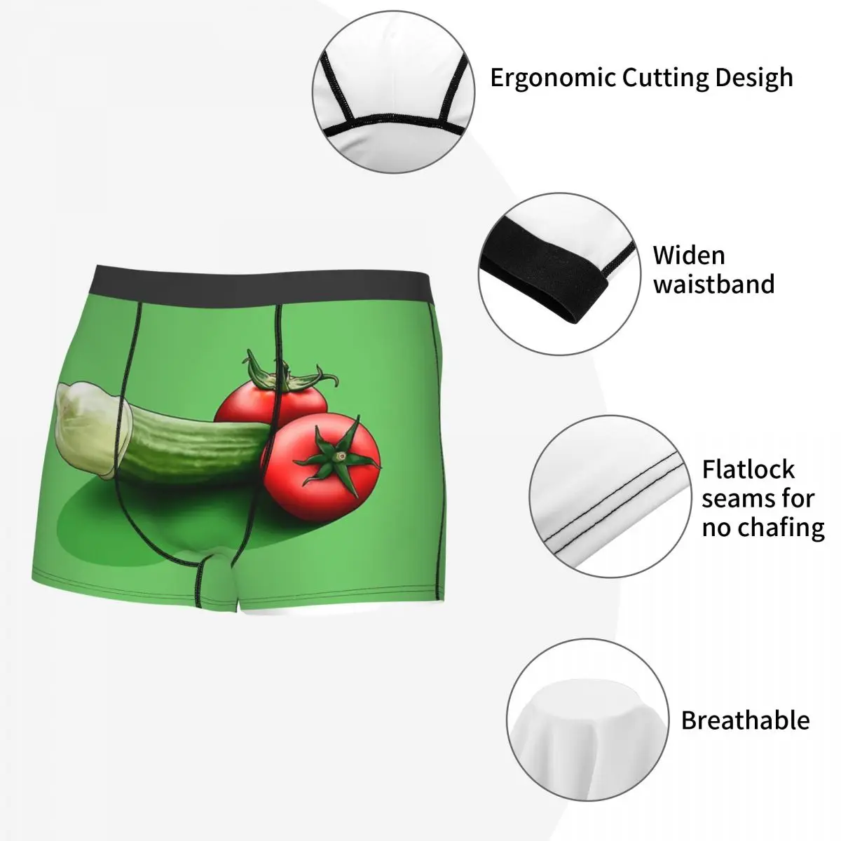 Food Porno Cucumber Funny Design Underpants Cotton Panties Men\'s Underwear Print Shorts Boxer Briefs