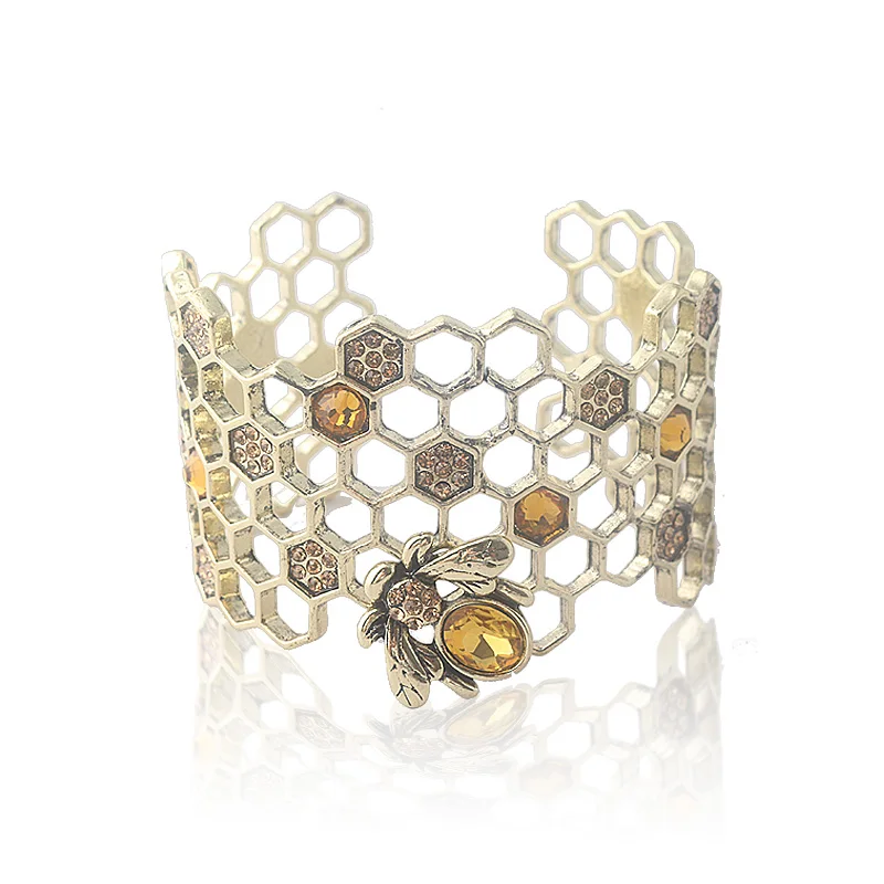 

Fashion Bee Open Bracelet Creative Hollow Honeycomb Alloy Geometric Bracelet Charm Ladies Dress Accessories Jewelry Gifts