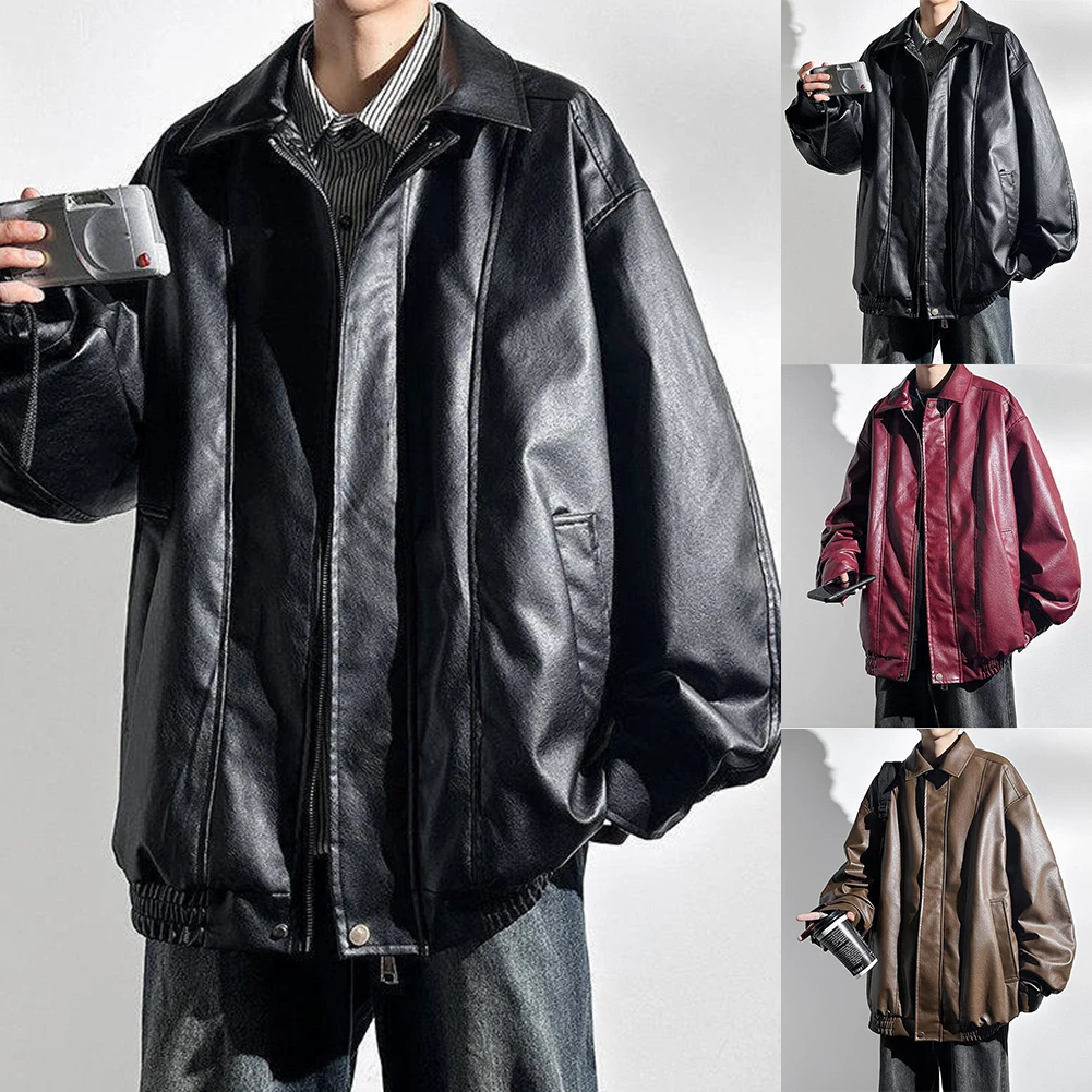 

Мужские американские свободные куртки из искусственной кожи с лацканами, винтажный кардиган, пальто, верхняя одежда