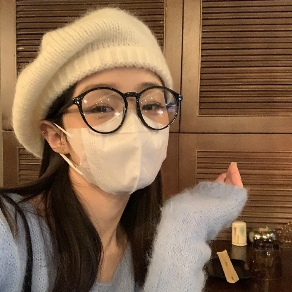 

Fashion Wool Mohair Beret Solid Color Warm Knitted Beanie Cap Y2k Korean Style Painter Hat Female