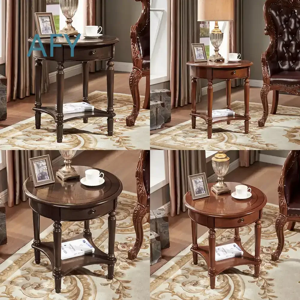 Round Vintage Coffee Table for 0A Sofa Side Table Retro American Style Movable Mid Century Modern Balcony End Table Solid