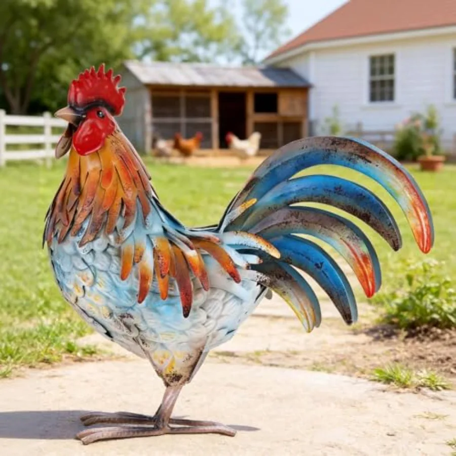 

Metal Rooster Decor Garden StatueYard Chicken Decorations Outdoor Sculpture for Backyard Patio Kitchen Lawn Ornaments Birthday