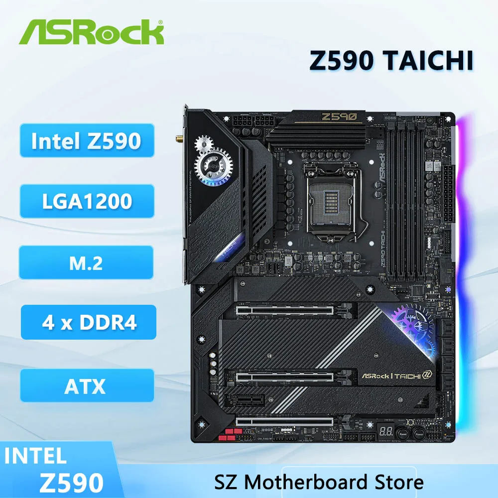 ASRock Z590 TAICHI Motherboard Intel Z590 Motherboard LGA1200 DDR4 128GB 2xUltra M.2 PCIe 4.0 ATX support 11700 10305 10600 cpu