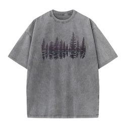 Letter Plants and trees O Neck vintage T Shirt Lovers Day Tees Short Sleeve for Male Discount Pure Cotton Funny Washed Tshirts