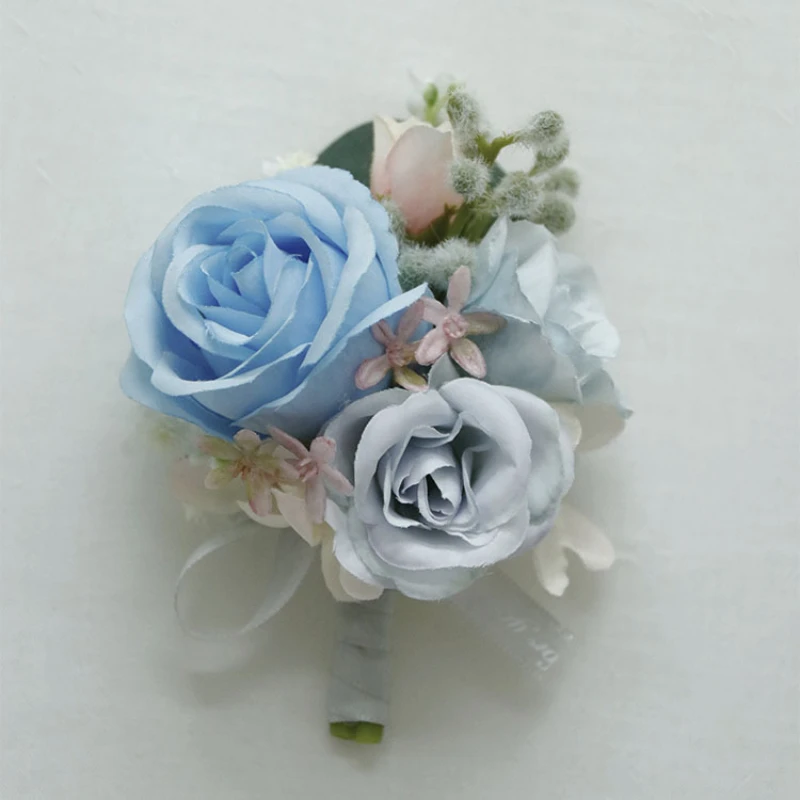 Flores artificiales de adorno Personal único para hombres, ramillete de novio y Boutonnieres, broche de Rosa Blanca, fiesta nupcial