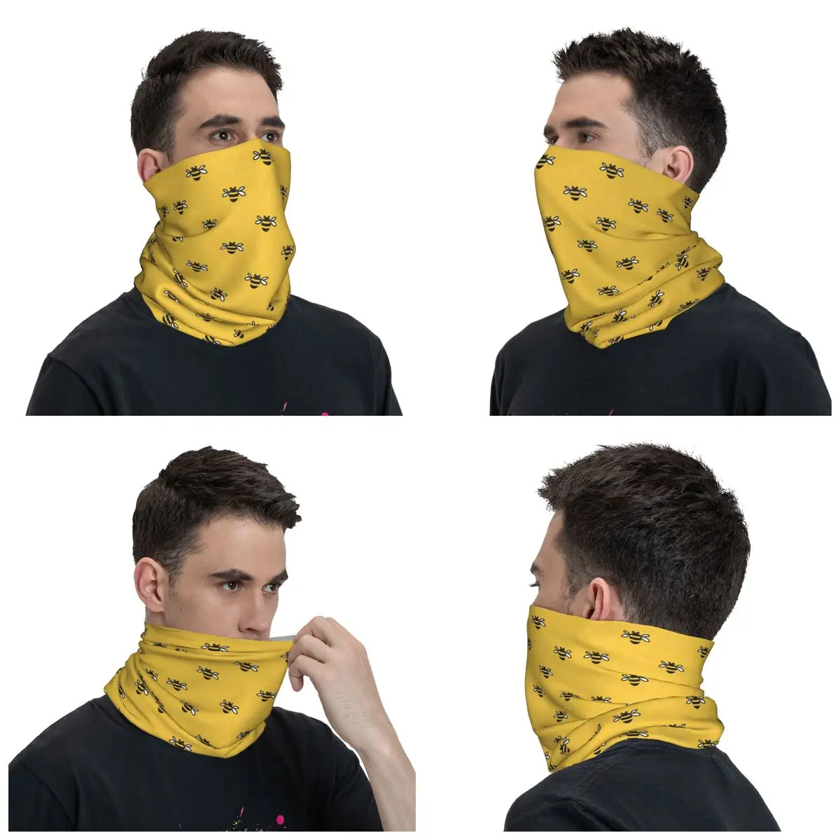 Bee Yellow Cartoon Bandana Neck Cover Printed Balaclavas Wrap Scarf Multi-use Headband Fishing for Men Women Adult Winter