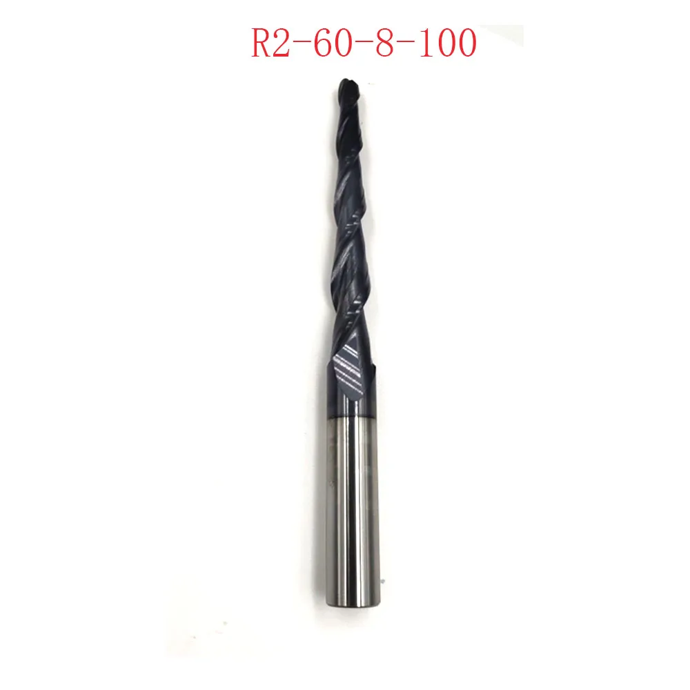 R2*D8*60*100L*2F HRC55 Tungsten solid carbide Coated Tapered Ball Nose End Mills CNC milling cutters