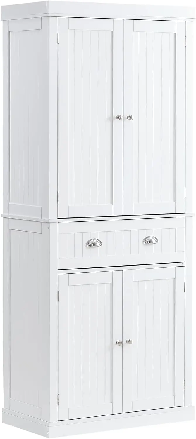 72" Kitchen Pantry Storage Cabinet, Freestanding Utility Cabinets with Doors, Drawer and 3 Adjustable Shelves, Tall Food Buffet