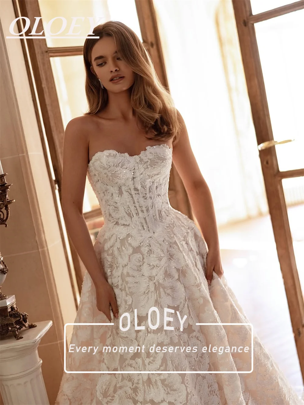 OLOEY Luxury Sequines Flower A Line Wedding Dress 2026 Sweetheart Neck Bridal Gowns Customized Vestidos De Novia For Brides