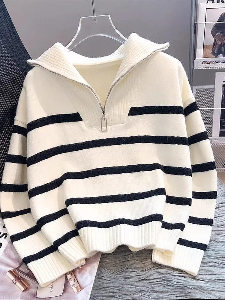 

Женский вязаный свитер Thiened ort, внутренняя одежда, полосатая основа, осень-зима, модный теплый пушистый трикотаж для поездок на работу