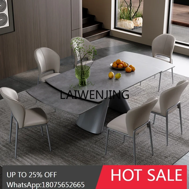 

rock slab telescopic folding function dining table modern rectangular light luxury high-end table and chair combination