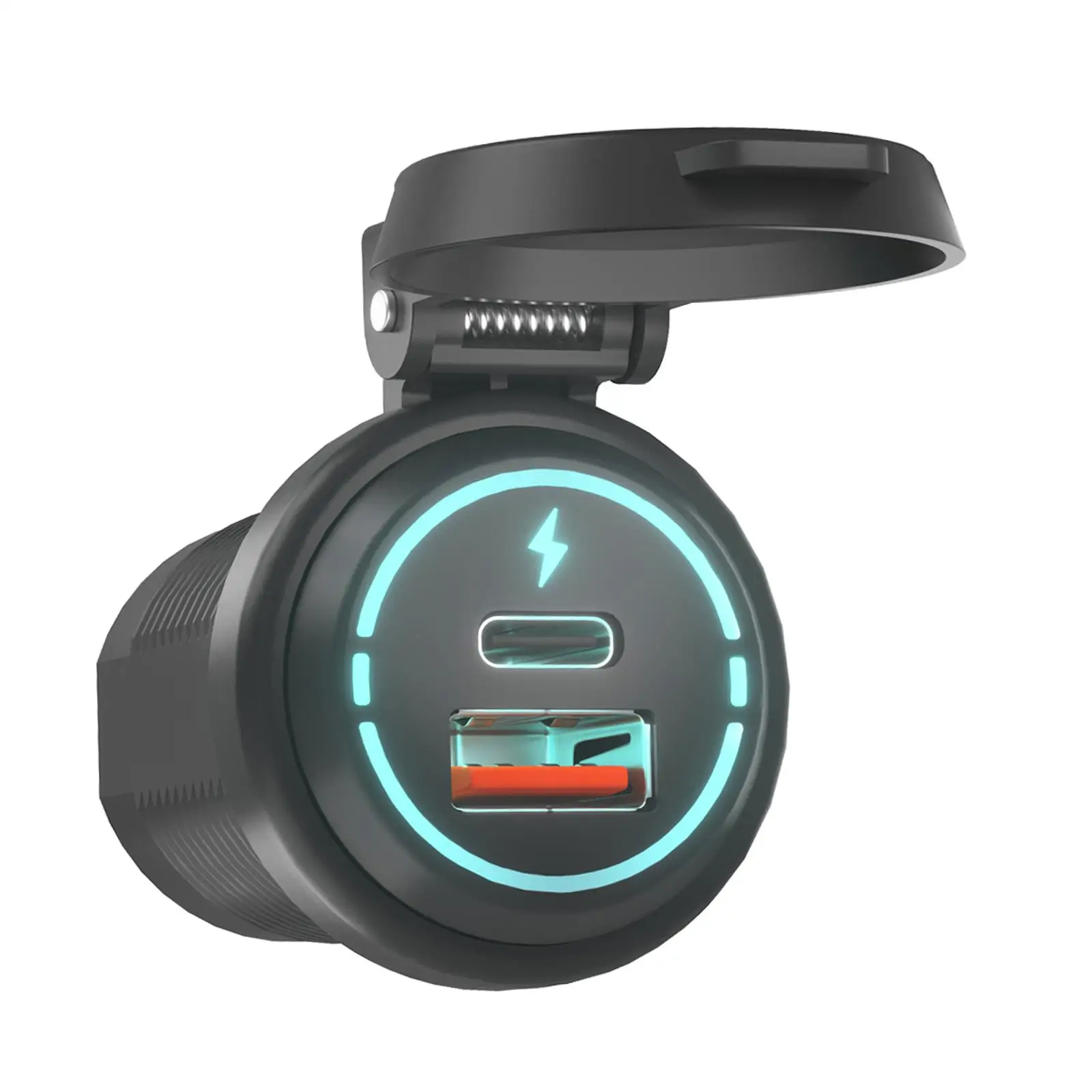 مقبس شاحن USB PD نوع C + QC 3.0 تيار مستمر 12 فولت/24 فولت للدراجات النارية البحرية #1