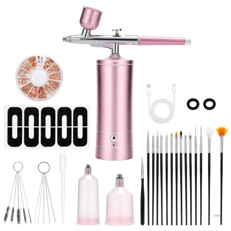 

30PSI Set with Compressor Cordless Air Brush Guns with 0.3mm Nozzle for Cake Decoration Makeup Crafts Painting