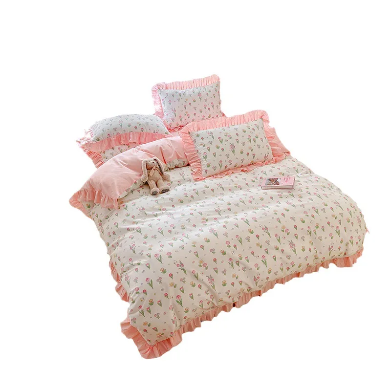 

Dopamine Princess Style Pure Cotton Four Piece Set 100 Cotton Lace Duvet Cover