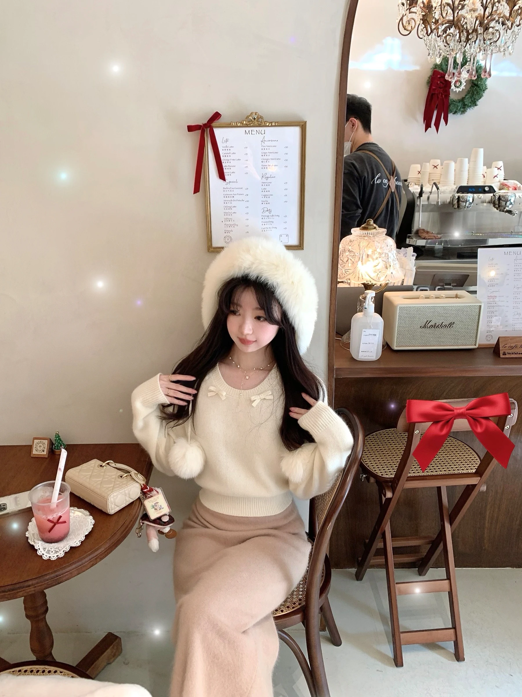 

ChaoBaoNini Женский зимний новый вязаный свитер из верблюжьей шерсти и меха, свободного кроя, с узлами, для повседневной носки, длинный