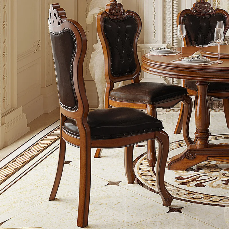 Sedia da pranzo in pelle americana con schienale in legno massello per la casa con sedia da casa intagliata