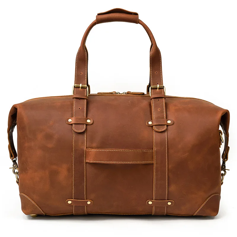 

Big Capacity Crazy Horse Genuine Leather Men's Travel Bag High Quality Cow Leather Travel Duffel Weekend Luggage Large Handbag