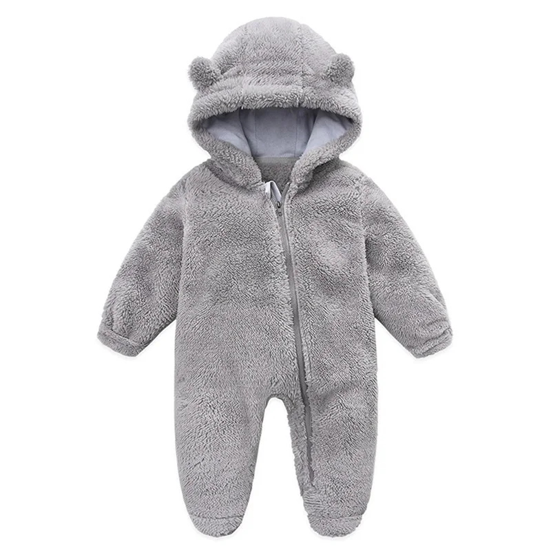 Newborn Baby Boy Girl Fleece Jumpsuit Snowsuit Long Sleeve Hooded Zipper Closure Coat Warm Winter Clothes