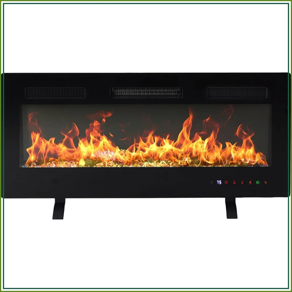 42 Inch Electric Fireplace Wall Mounted/Recessed/Free Standing Space Heater with Remote Control, Adjustable Flame Colors, Touch Screen, Energy Saving