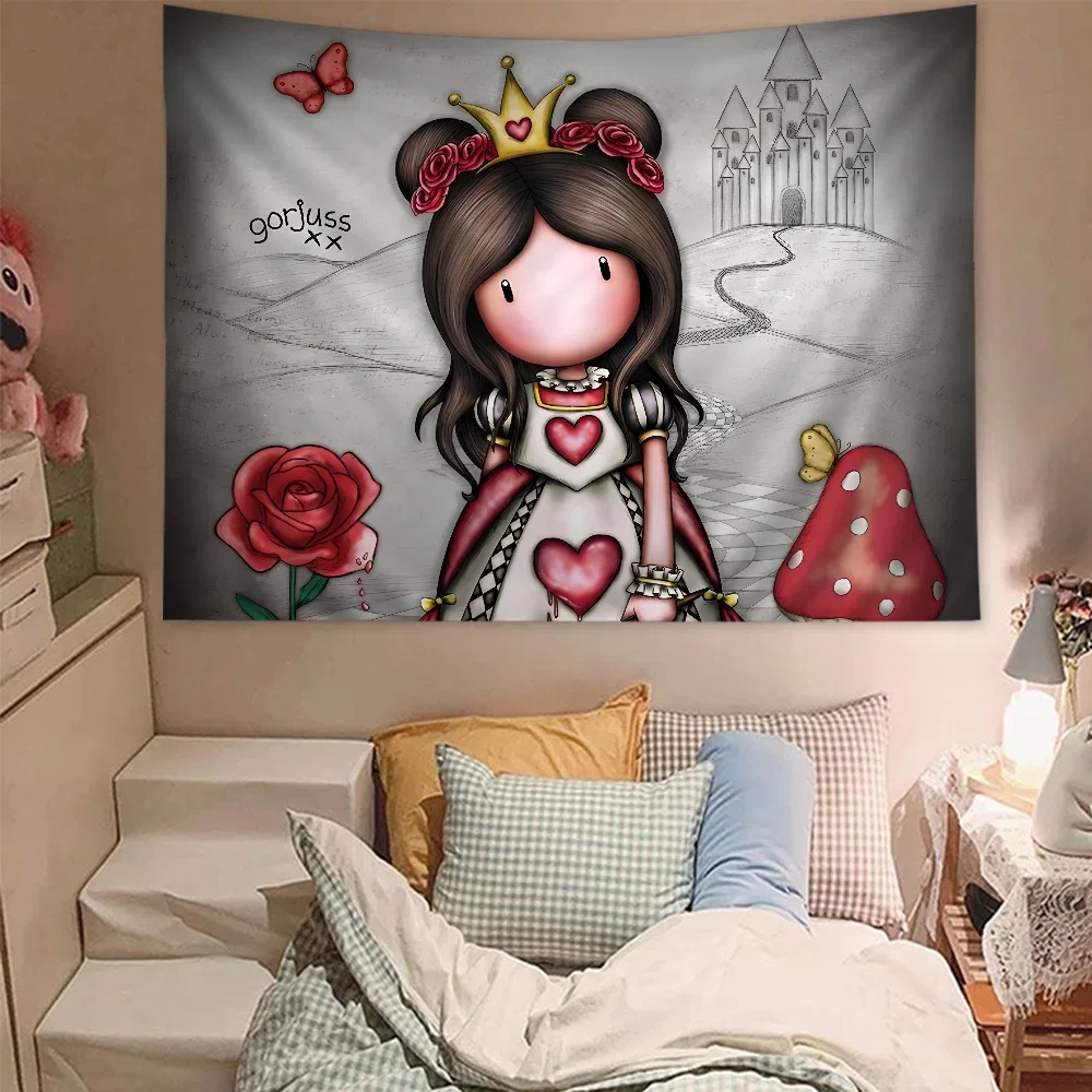 S-Santoro-Gorjuss Cute Cartoon Girl DIY Wall Tapestry Hippie Flower Wall Carpets Dorm Decor Wall Art Decor