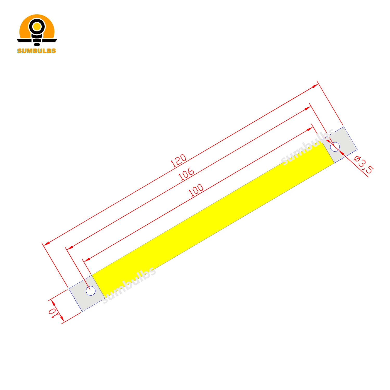 SUMBULBS 120x10mm DC 12V 10W COB Strip Light Source 6 Colors Available Emitting Diode Bulb for DIY  Bar LED Chip Lamp