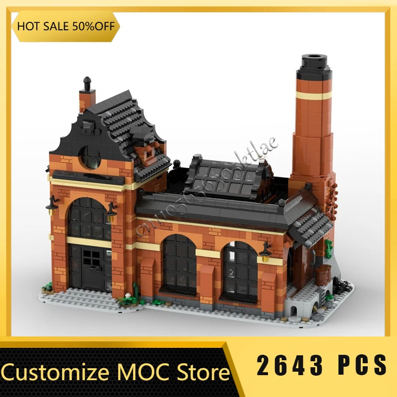 2643 PCS MOC Creative City Street View Modular Glass Factory Model Architecture Building Block Children Brick Toy Christmas Gift