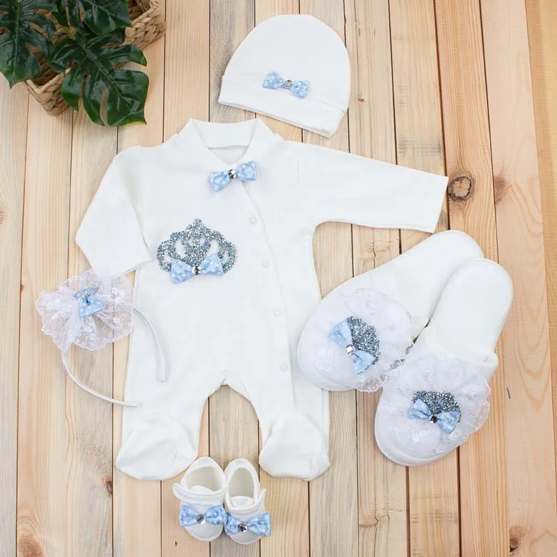 Blue mother baby king crown jumpsuit