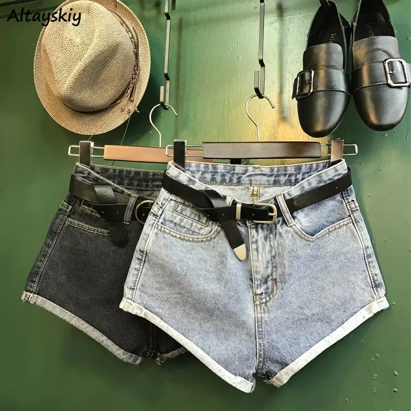 

Denim Shorts Women Summer Loose Crimping Washed All-match Ulzzang Casual Wide Leg Girls Vintage Tender Punk Style Basic Popular