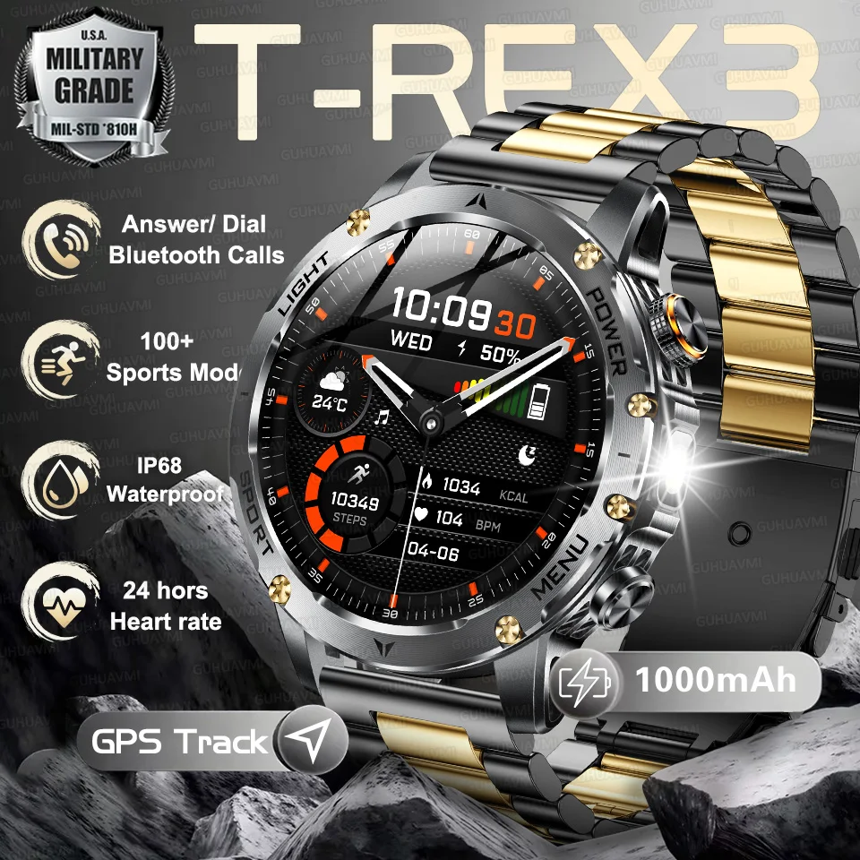 

2026 Новый аккумулятор 1000 мАч, спортивные умные часы для мужчин, GPS трековый фонарик, пульсометр, IP68, водонепроницаемые, Bluetooth, умные часы с вызовом