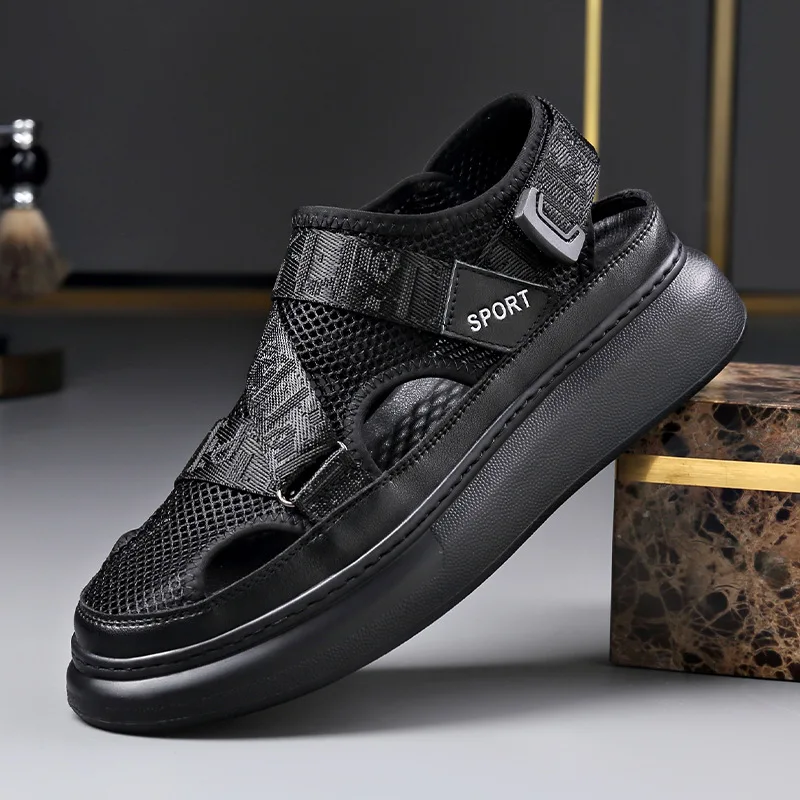 2024 Summer New Designer Sandals for Men Black Fashion Casual Platform Sandal Shoes Male Breathable Mesh Beach Shoes Man