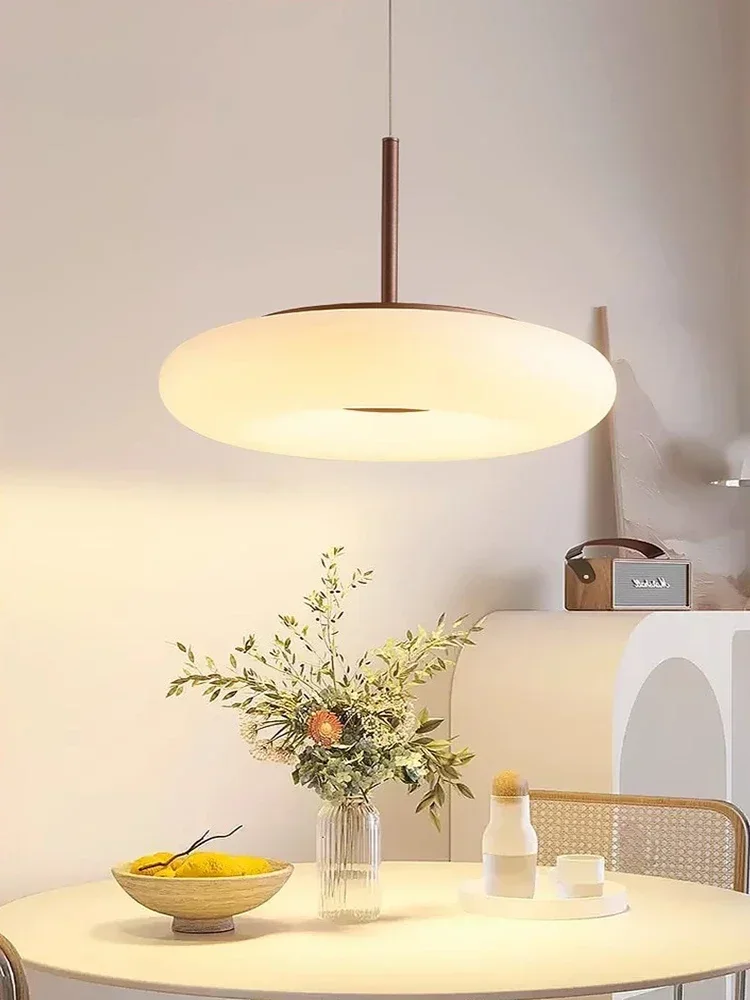TechHPModern Minimalist White Circular Cream Style Restaurant Pendant Light Full Spectrum LED Coffee