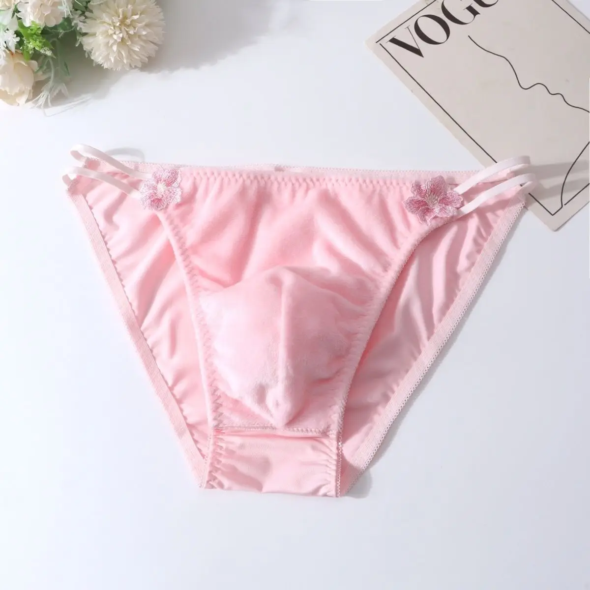 رجل أفخم مثير الوردي زهرة مطرزة ملخصات تكدرت سيسي الدانتيل عبر خلع الملابس منخفضة الخصر محدب الحقيبة لينة الملمس سراويل