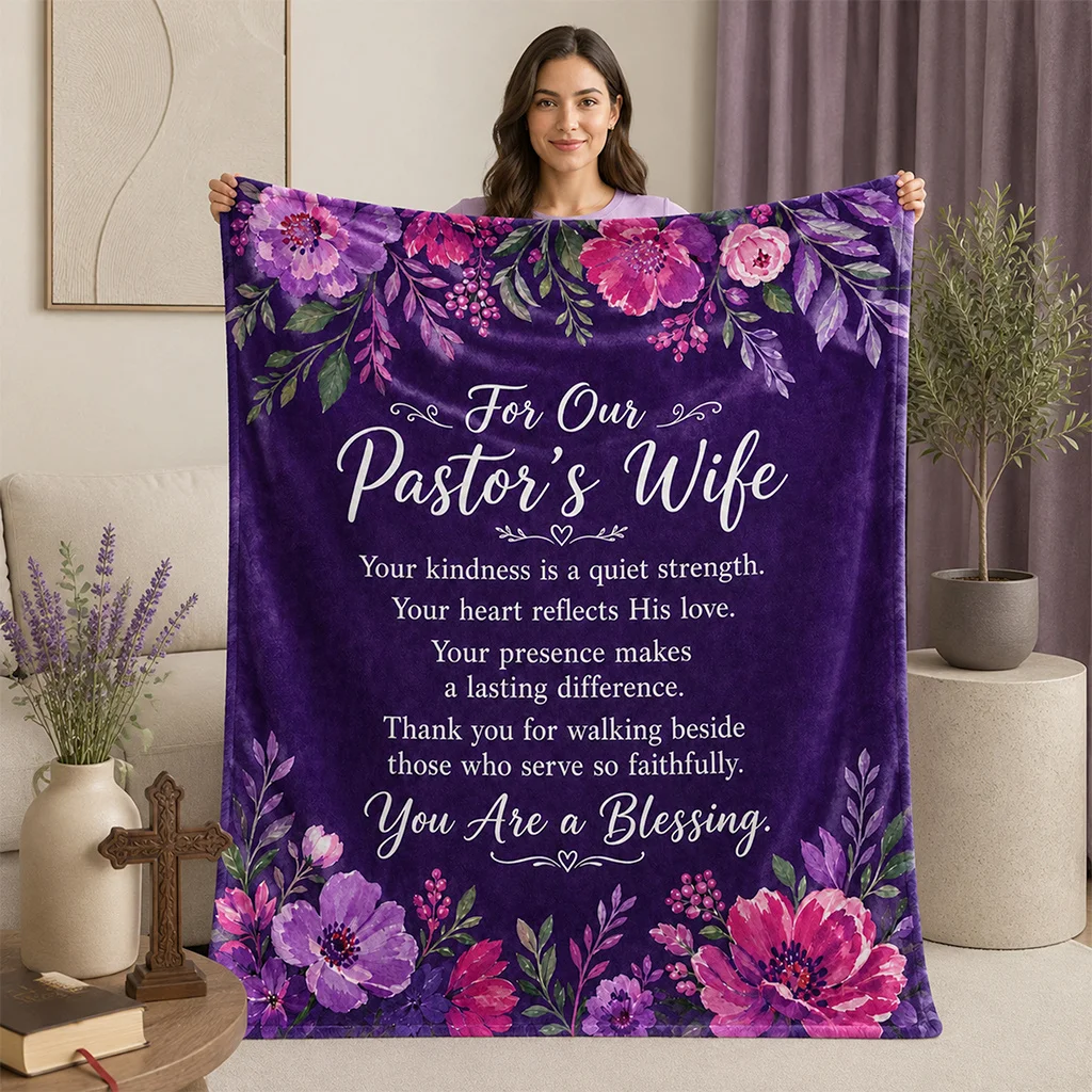 Pastor Wife Appreciation Flannel Blanket Floral Christian Message Throw Blanket for Sofa Bed Couch Bedroom Living Room Church Gift Pastor Family Gift Home Decor Cozy Nap Blanket Office Travel Religious Bedding Thank You Gift Inspirational Room Accent