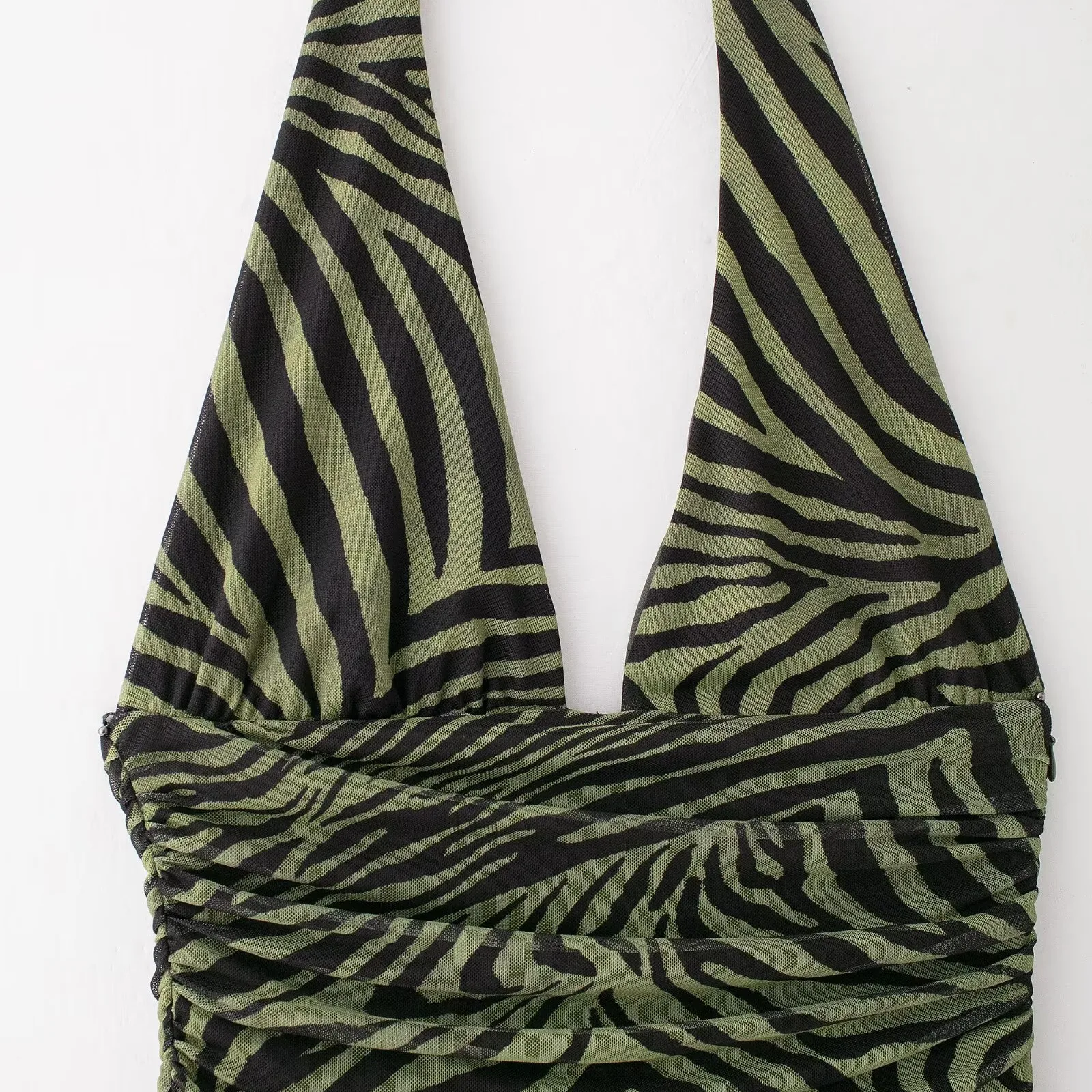 JNLEAOG Modna, drukowana jedwabna sukienka damska na co dzień, letnia, elegancka, z dekoltem w kształcie litery V i ozdobnymi detalami w talii.