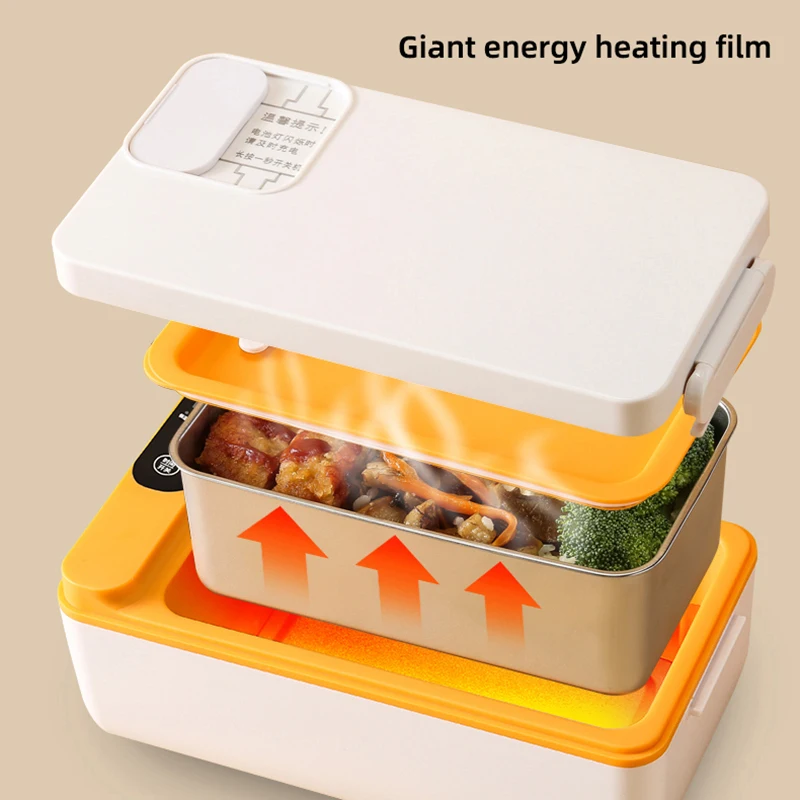 USB Electric Lunch Box Portable Camping Heated Insulated Lunch Box Rechargeable Heated Unplugged Water-free Office Lunch Box 1L