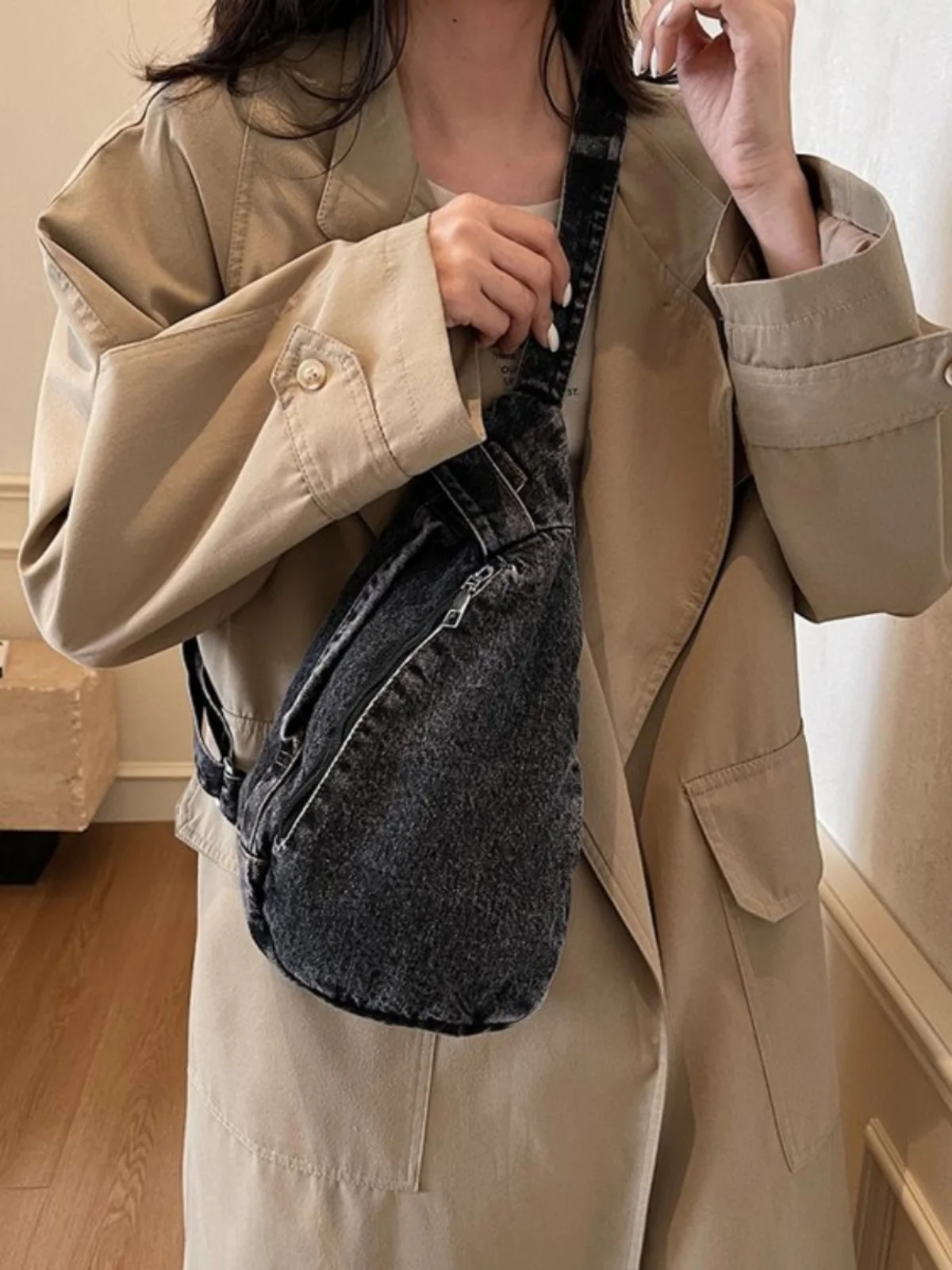 Retro Denim Canvas Crossbody Bag Simple Casual Sle Men Women Diagonal Bag Large Capaci Trendy Bapa for Leisure