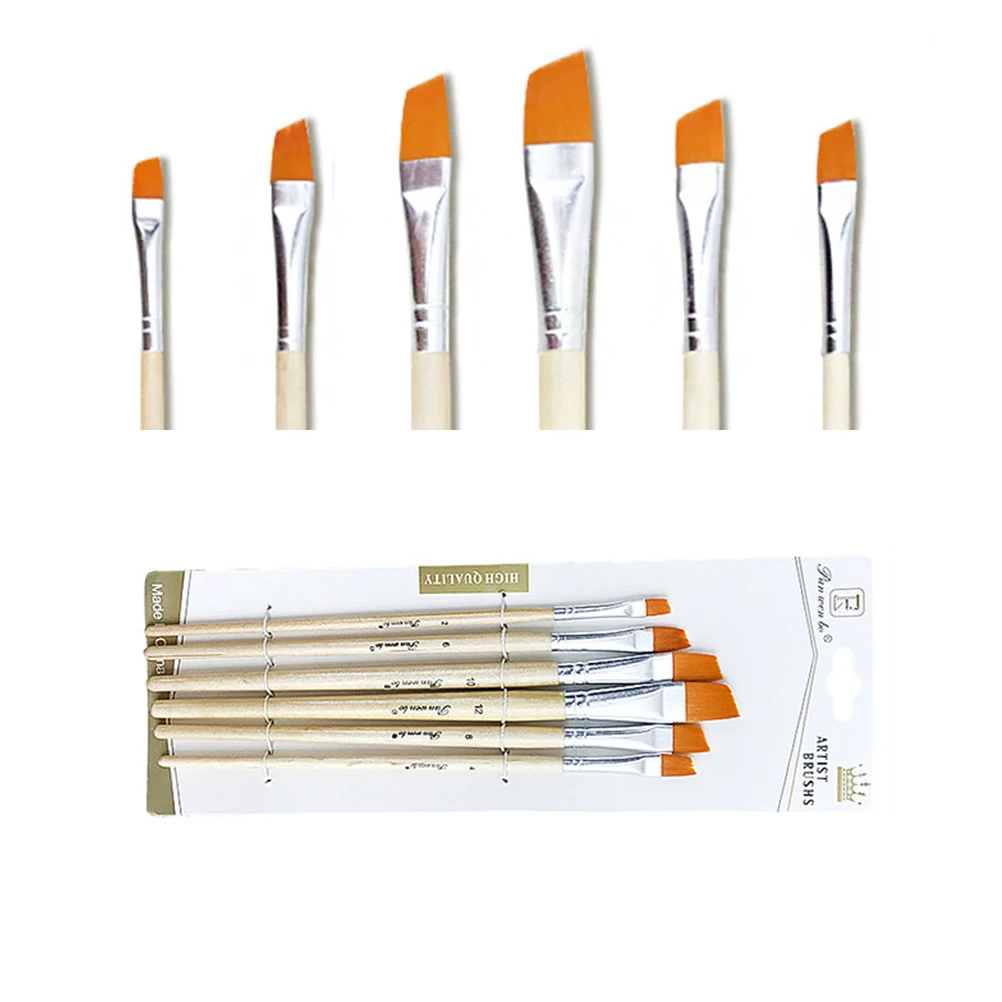 

6 Pcs Watercolor Pen Paint Brushes Painting Drawing Wooden Handle Bamboo Child Nylon