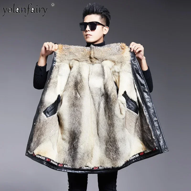 

Natural Sheep Genuine Leather Jacket Men Parkas Men's Fur Coat Medium Long Wolf Fur Inner Fur Clothing Male Winter Outwears FCY