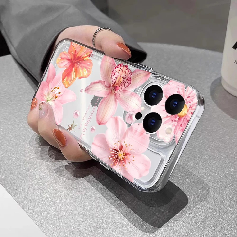 Kirschblüten-Blumenmuster Transparente Hülle für iPhone 17 16 15 14 13 12 11 Pro Max X XR XS Max 7 8 Plus 16e 17Air Stoßfeste Weiche Abdeckung – Detail 7