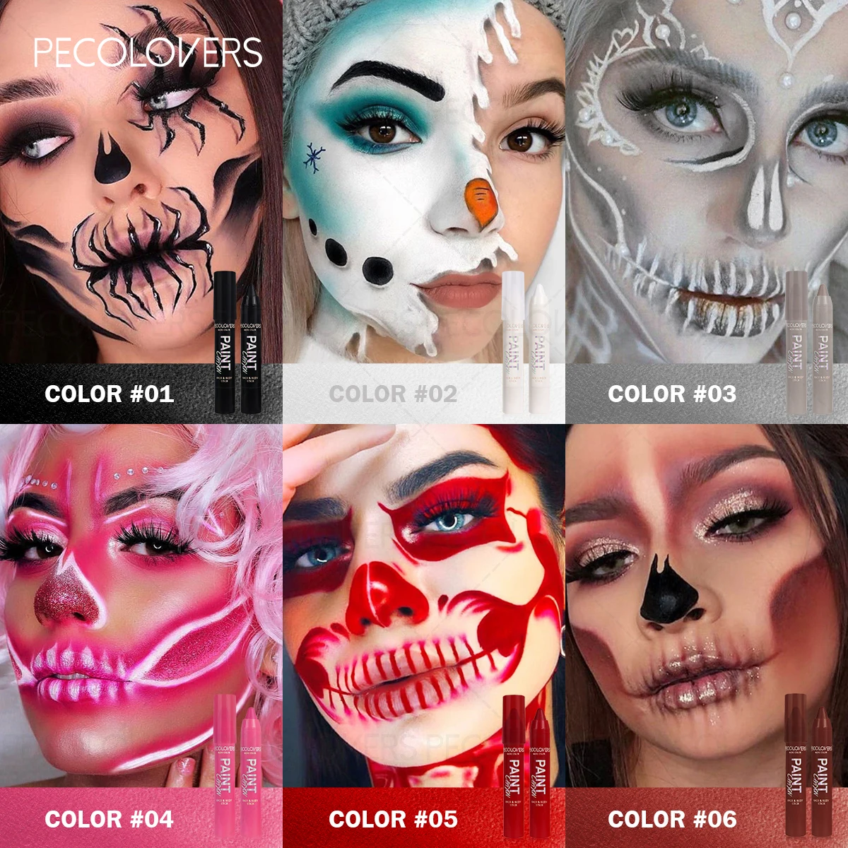 1-delige bodypainting kleurpotloden, alle kunstformulieren en creativiteit, selectie van rijke kleuren, met de hand geschilderd graffitiegezicht