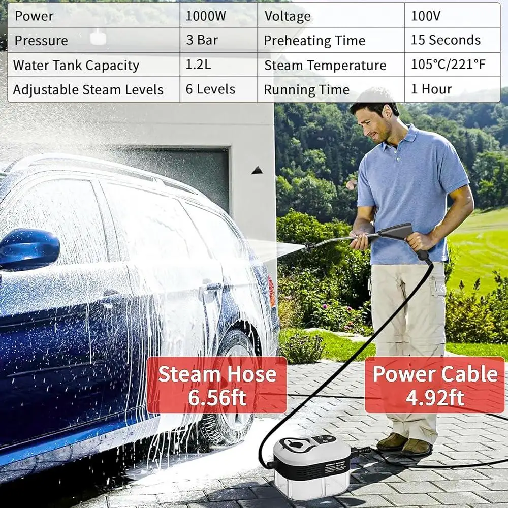 Портативный ручной пароочиститель, 2500 Вт, 1,2 л, бак, 6 уровней, регулируемый пара, 15 с, быстрый нагрев, инструмент для очистки под давлением