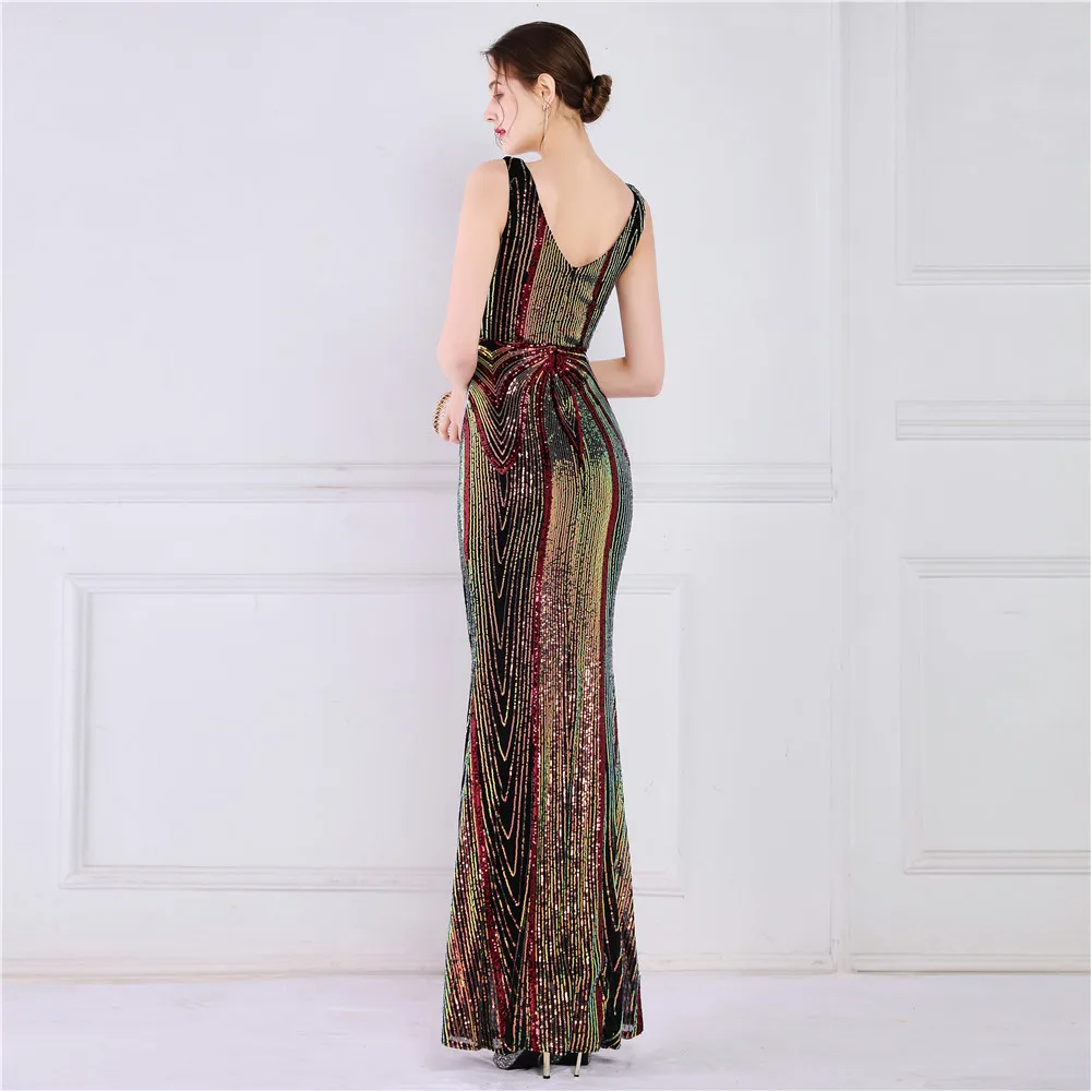 DEERVEADO Elegant Mermaid V-Neck Sequins Evening Dresses for Woman Chic Wedding Party Dresses Formal Gowns Prom Dresses Long